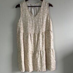 Rachel Zoe 100% Linen Dress Large Cream Floral Boho Mini Sleeveless